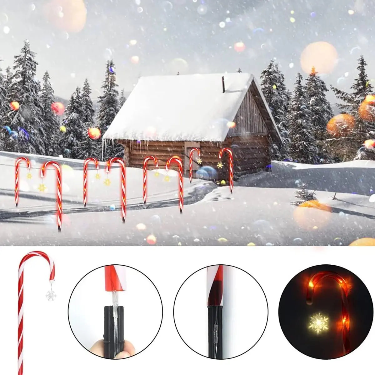Solar Powered Garden Cane Lights, 8-Function Waterproof Decorative Lights, Christmas Candy Garden Lights