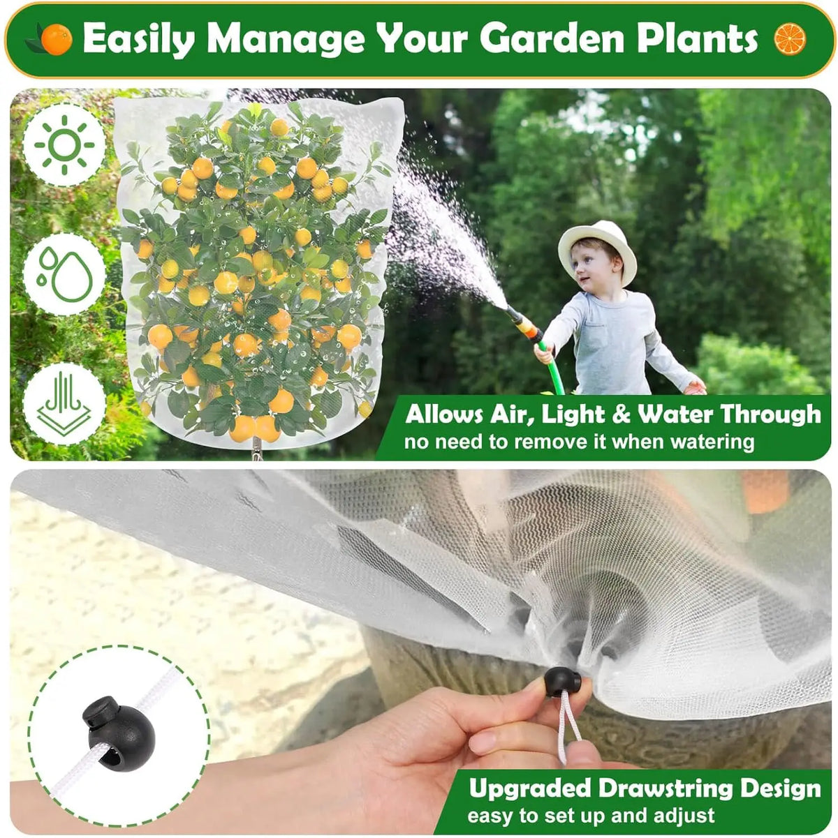 Plant Protection Bag Garden Netting Cover with Zipper Drawstring Garden Insect Netting Transparent Bird Plant Barrier Screen